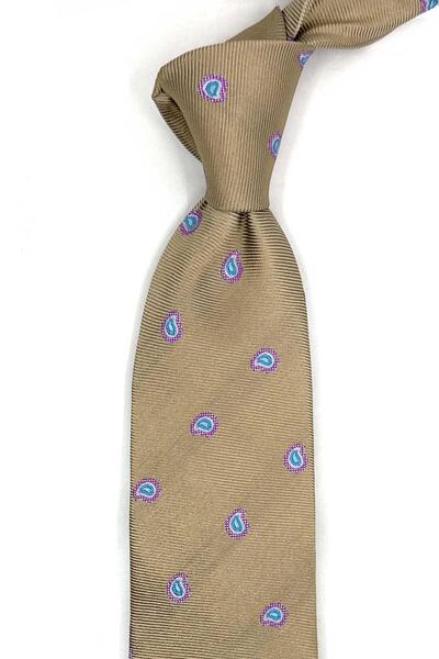 Kravatkolik Rosta Style Gold Shawl Pattern Italian Silk Tie İk2258