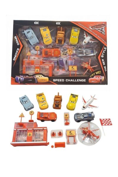 Premium Speed Challenge Racing Cars Playset with Vehicles Road Airplane