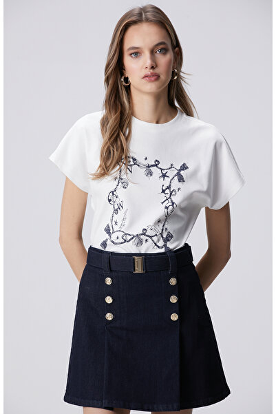 Network Kırık Beyaz Baskılı Hotfixli T-shirt