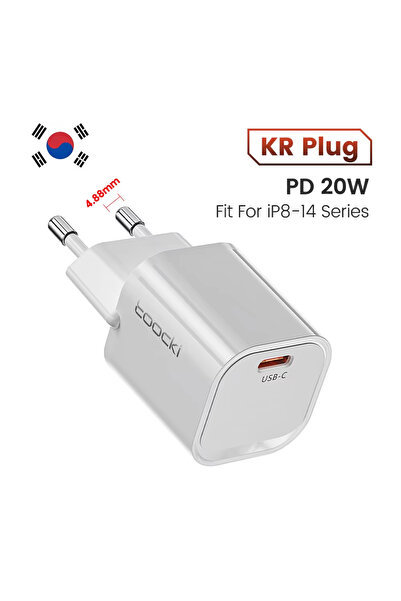 Toocki شاحن KR أبيض 20 واط USB بتقنية PD السريعة من النوع C بتقنية GaN لهواتف...