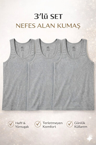 woan Set of 3 Natural Men's Ribbed Cotton Undershirts - Anti-Sweat Special Te...
