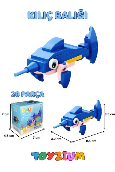 Shem Swordfish Ocean Creatures Building Block Toy (28 Pieces) – Mini Ocean Animal Model Building Set