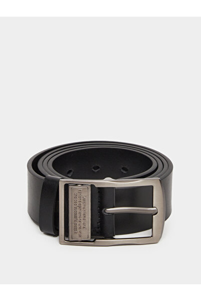 Styli Men Square Buckle Casual Black Belt