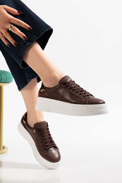 Esilapark Pantofi sport maro pentru femei, din piele Samba, pantofi sport mar...