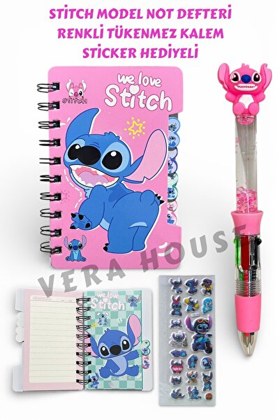 VERA HOUSE Lilo Notepad Set with 6 Colorful Ballpoint Pens and Stickers as a ...