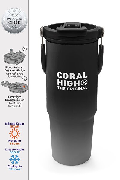 Coral High Gamer Patterned Steel Thermos with Straw and Direct Drinking Featu...