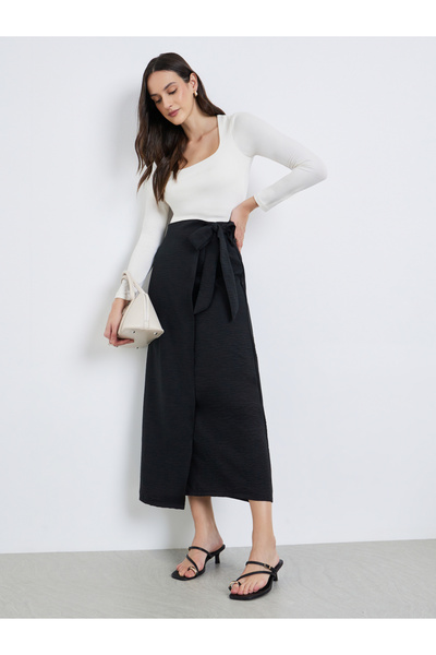 Styli Women Black Wrap Maxi Skirt