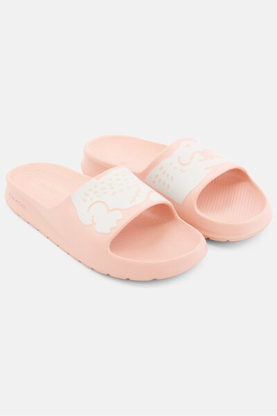 Lacoste Women Brand Logo Slide Slippers, Pink/Grey