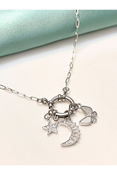 Berilya Aksesuar New Beginning & Luck Crescent Star Butterfly Charm Necklace