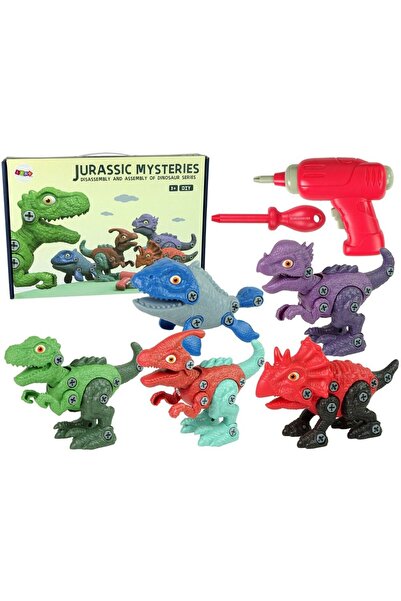 LeanToys Set 5 dinozauri pentru copii, jucarii demontabile cu surubelnita, 10419