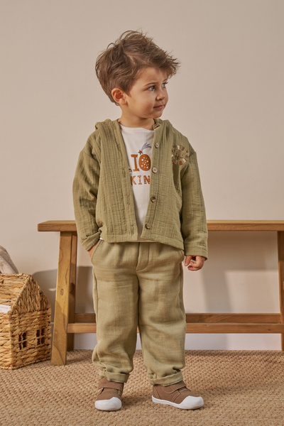 Minipodyum Baby Boy Printed Top and Bottom Set with Hooded Pocket, 3-Piece Ho...