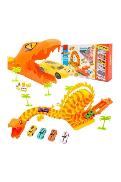 Premium مجموعة سيارات سباق سنيك تراك بيلدر بتصميم نفق الديناصورات