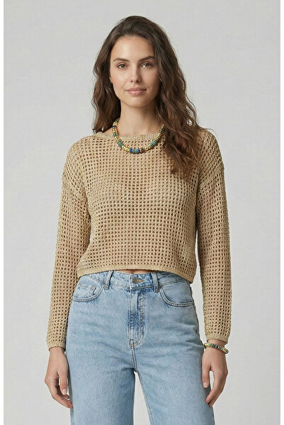 Network Bej Ajurlu Simli Triko Kazak