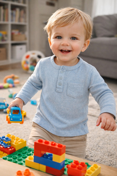 Melisa Ticaret Seasonal Baby Boy Sweatshirt Light Blue Cotton Long Sleeve Com...