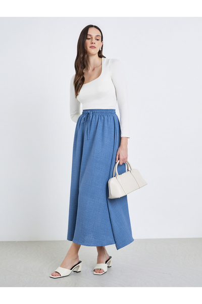 Styli Women Blue Drawstring Waist A-Line Maxi Skirt
