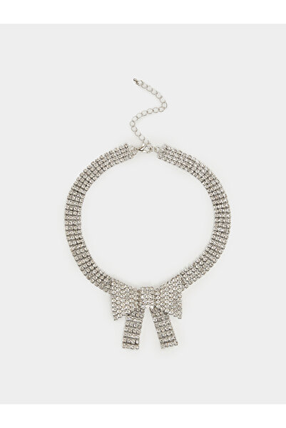 Styli Sparkling Silver Bow Choker