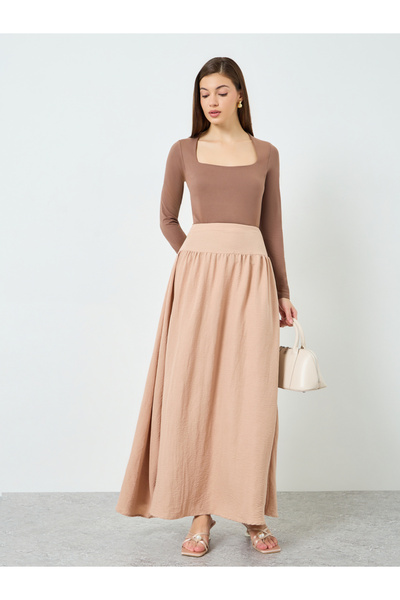 Styli Women Beige A-Line Maxi Skirt