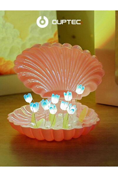 Ouptec LED Işıklı Hediyelik Romantik Deniz Kabuğu Tasarımlı Lale Lamba Masa L...
