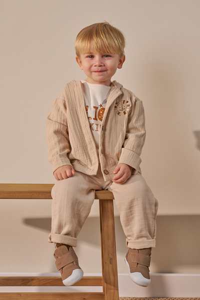 Minipodyum Baby Boy Printed Top and Bottom Set with Hooded Pocket, 3-Piece Ho...