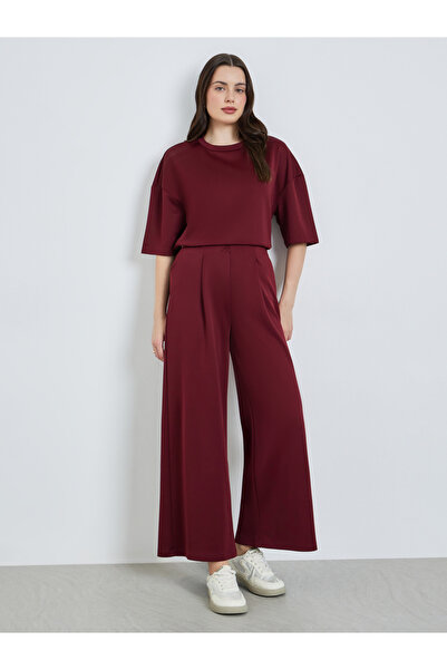 Styli Women Burgundy Wide Leg Joggers