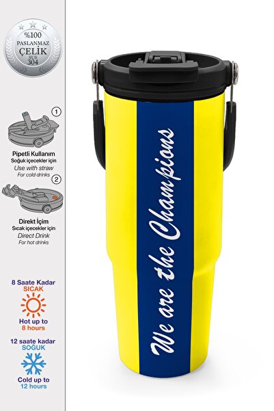 Coral High Kids Yellow Navy Blue Thermos with Straw and Direct Drinking Steel...
