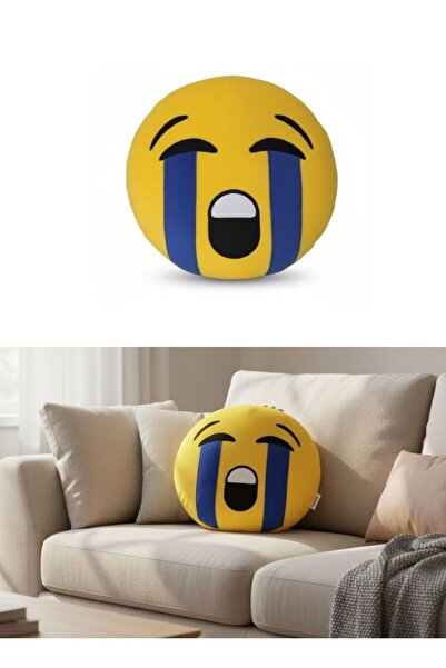 Premium وسادة إيموجي باكية قطيفة، وسادة دائرية بوجه حزين