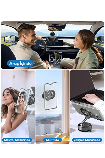 woyax MagSafe Uyumlu 360° Mıknatıslı Ayarlanabilir Araç İçi Telefon Tutucu Kilitli Vakumlu Masa Dolap Cam