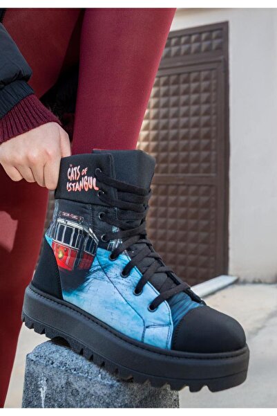 Dogo Γυναικείες Vegan Μαύρες Μακριές Μπότες - Σχέδιο Paws on Taksim