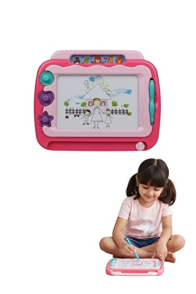 Premium لوحة رسم مغناطيسية وردية اللون مع قلم وأزرار ختم