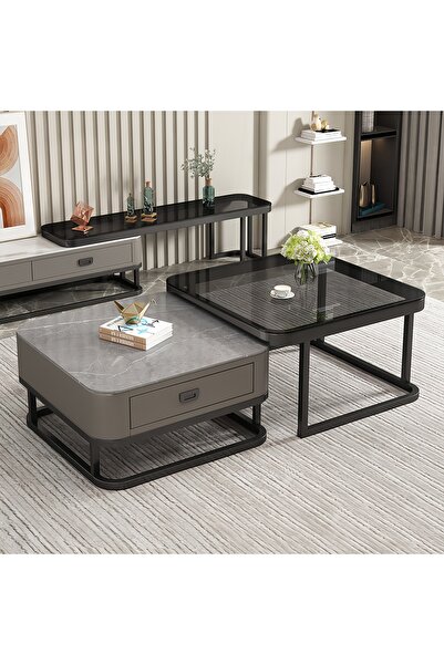 sharpdo Modern Coffee Table Set, Nestable Living Room Coffee Table, with Draw...