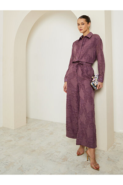 Styli Women Purple Jacquard Wide Leg Trousers