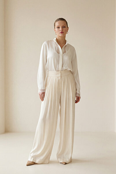 Setre Cream wide cut trousers with waist adjustment