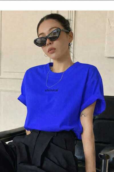 New Shine Classical Printed Saks Blue T-Shirt