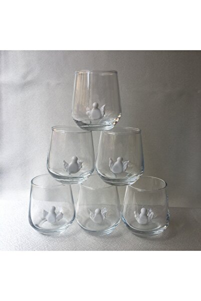 MURANO CAM BONCUK ATÖLYESİ 6'lı Cam Melek Figürlü Kahve Yanı Küçük Su Bardağı...