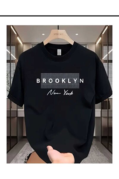 New Shine Бруклин, Ню Йорк, черна тениска с печат