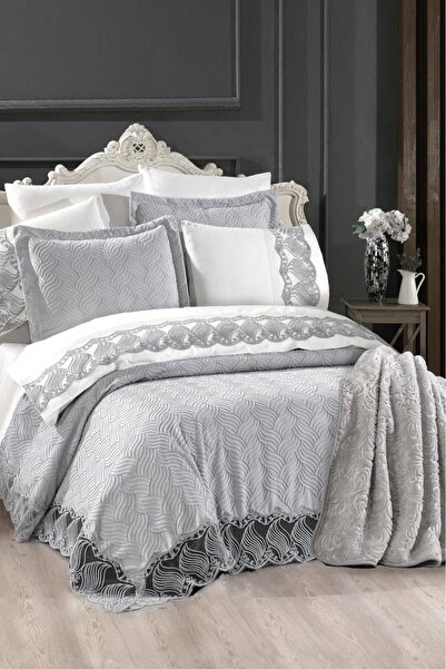 Çeyiz Diyarı Anka 10 Piece Dowry Set with Blanket Gray