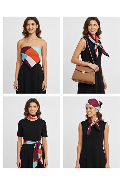 Venom Boutique Bijouterie Accessory Kadın Geometrik Desenli Pileli Kare Eşarp...