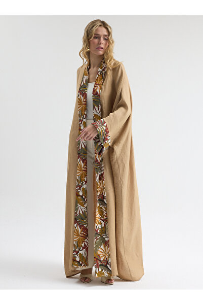 Store Wf Beige and Leaf Patterned Abaya