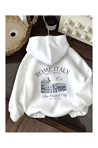 LUNAVISTA Unisex Rome Italy Baskılı Oversize Sweatshirt – Roma / Italy Grafik...