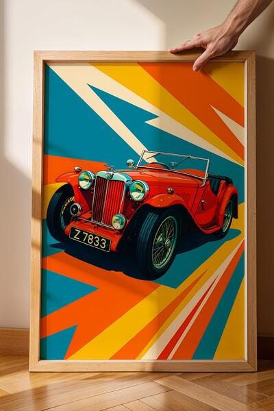 Saturn MG TD Classic Car Tablou înrămat cu tematică de mașină nostalgică Deco...