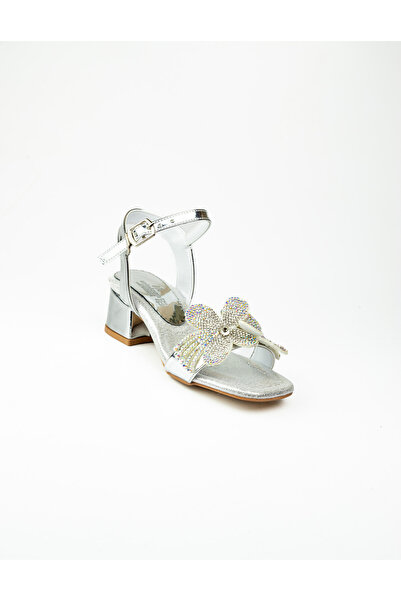 Minican 44 Ασημένια Πέτρινα Κοριτσίστικα Βραδινά Παπούτσια με Τακούνι