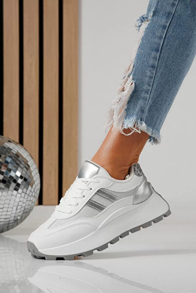 Zaira Women's silver sneakers made of eco-leather Mia #24318 - 40