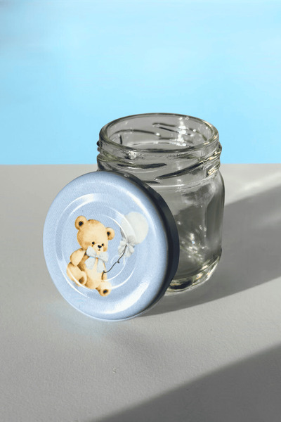 Sarkap Home Mavi Ayıcık Desenli 47'li 40 ml Cam Kavanoz Seti