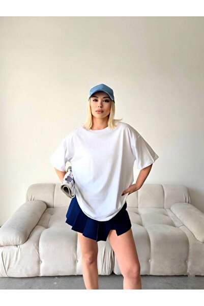 HepsitrentStore Two Thread Basic White Oversize T-Shirt