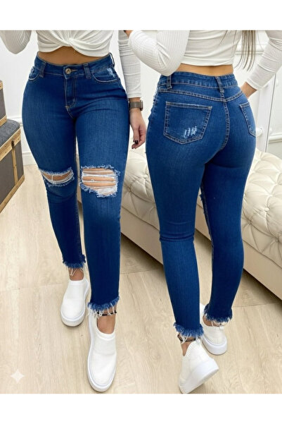 DRESSIFY WOMEN’S FASHION Blugi skinny rupti, cu nasturi, cu talie înaltă, alb...
