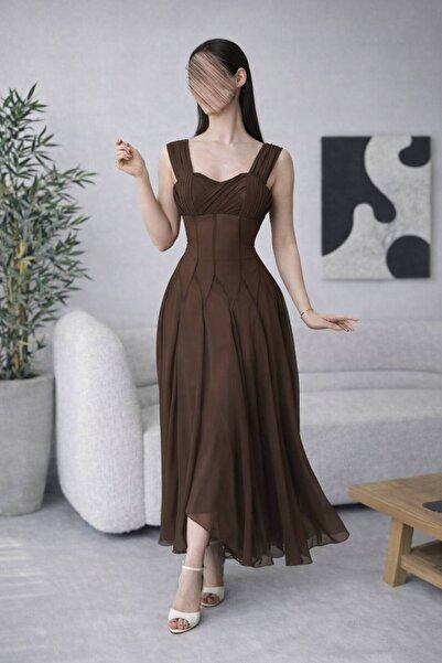 MILANORA Elegant soft mocha dress for Eid