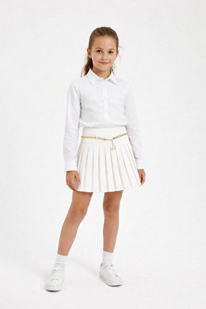 FATELLA Girl's White Shirt & White Pleated Skirt Set – Special Day/School Apr...