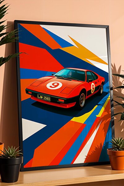 Saturn BMW M1 състезателна кола в рамка Носталгичен плакат за кола Аксесоар з...