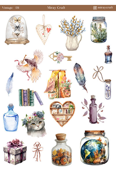 MirayDesign 1 Piece Vintage Themed Sticker (12X17 cm) for Bullet Journal, Scr...