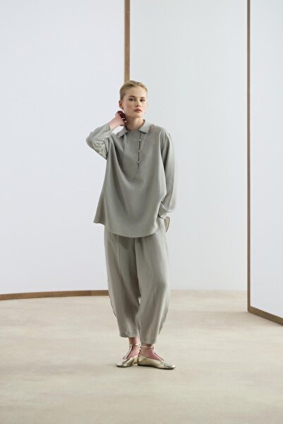 KADRİYE BAŞTÜRK طقم بنطلون تونيك من التينسل مع ياقة مزينة بالحجارة